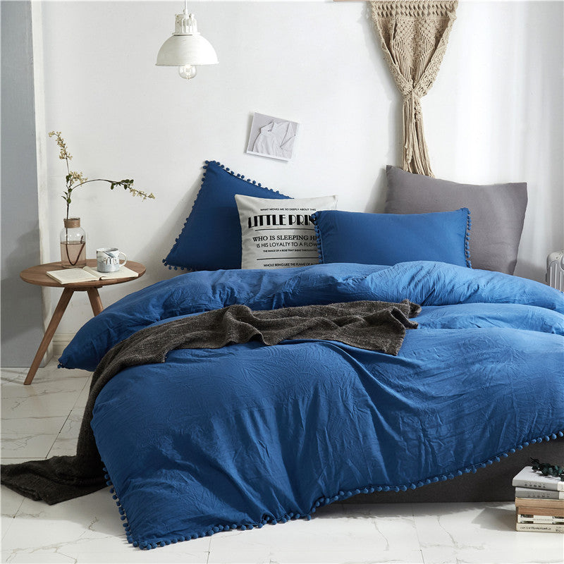 Three-Piece Pure Color Washed Ball Quilt Cover