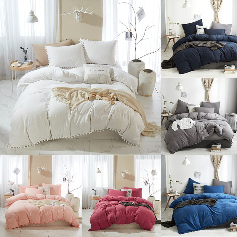 Three-Piece Pure Color Washed Ball Quilt Cover