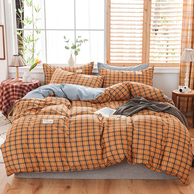 Skin-friendly Washable Cotton Four-piece Plaid Bedding