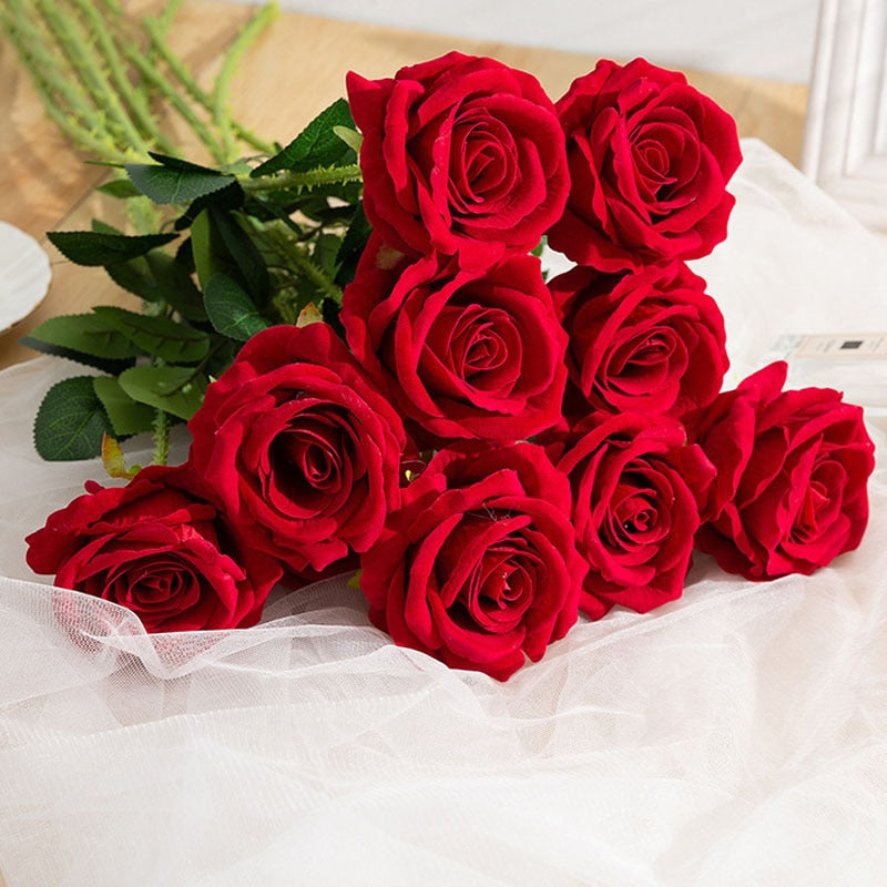 Fleurs de roses rouges artificielles, Bouquet de fleurs pour décoration de salon et de maison