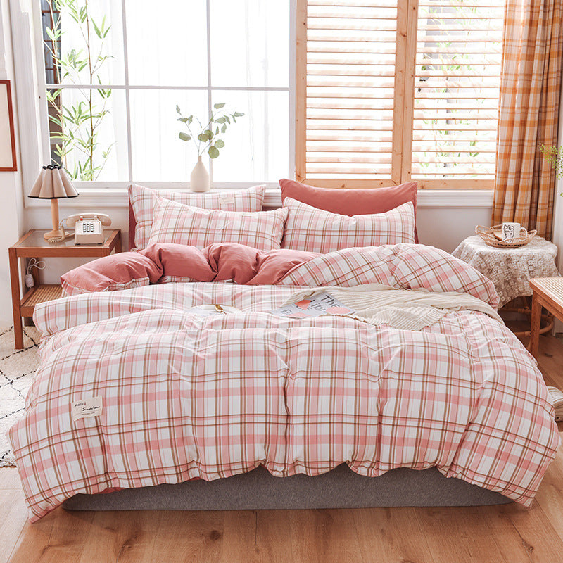 Skin-friendly Washable Cotton Four-piece Plaid Bedding