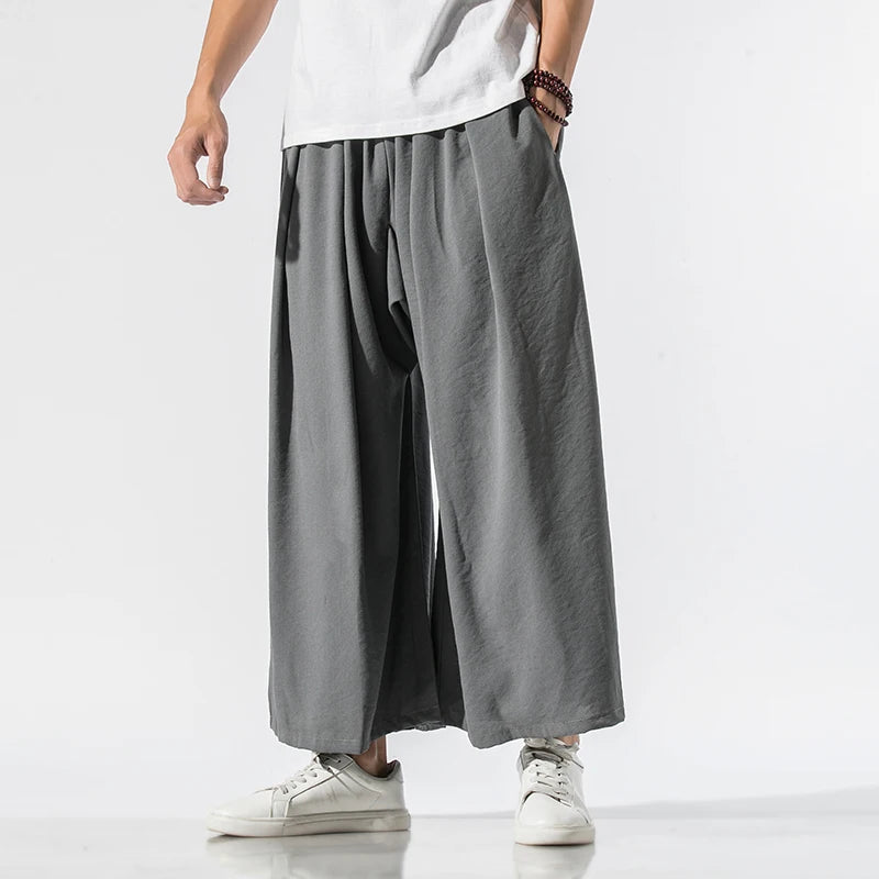 Pantalon Baggy en lin pour hommes, drapé de Style chinois, en coton massif, traditionnel, jambes larges, Hip Hop, 2022