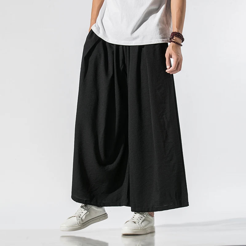 Pantalon Baggy en lin pour hommes, drapé de Style chinois, en coton massif, traditionnel, jambes larges, Hip Hop, 2022