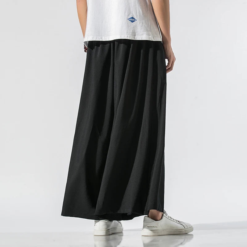 2022 Men Wide Leg Pants Mens Cotton Joggers Retro Loose Trousers Man Chinese Style Linen Pants Male Big Crotch Nepal Robe Pants