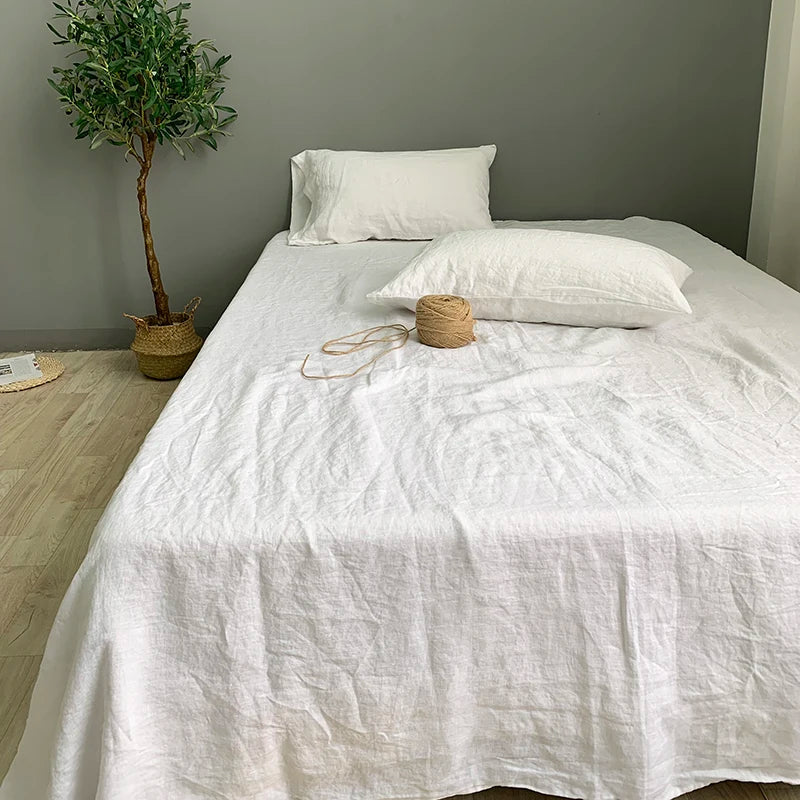 Ensemble de draps plats en lin lavé pur, housses de draps en lin naturel pour lit, couvre-lit de ferme doux, 1 drap plat et 2 taies d'oreiller