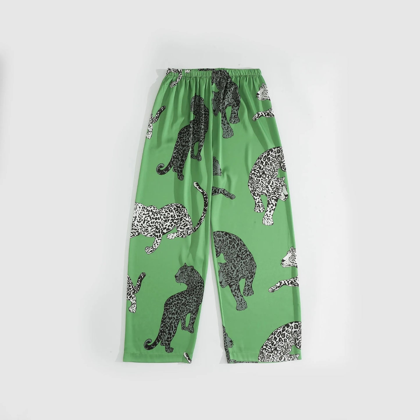 Green leopard luxurious loungewear pyjamas two-piece set