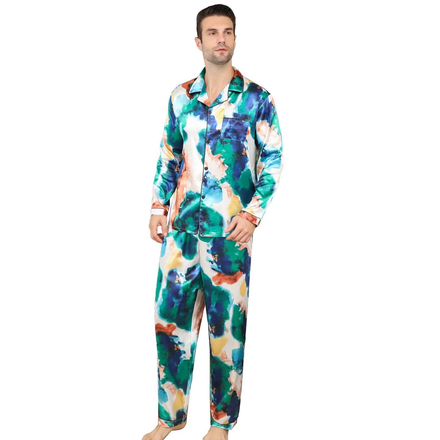 Conjunto de pijama de hombre loungewear con estampado abstracto de acuarela