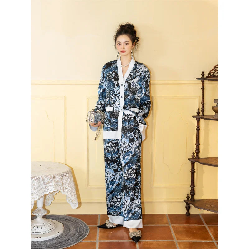 Bold n' blue luxurious loungewear pyjamas two-piece set