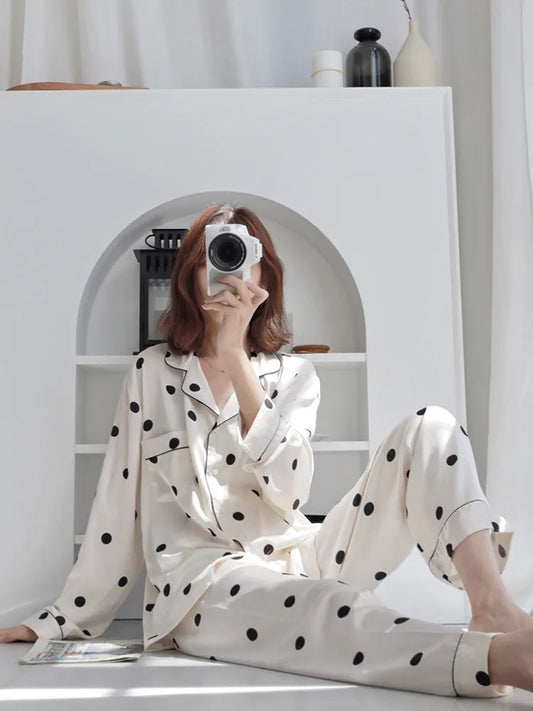 Classic polkadot loungewear pyjamas two-piece set