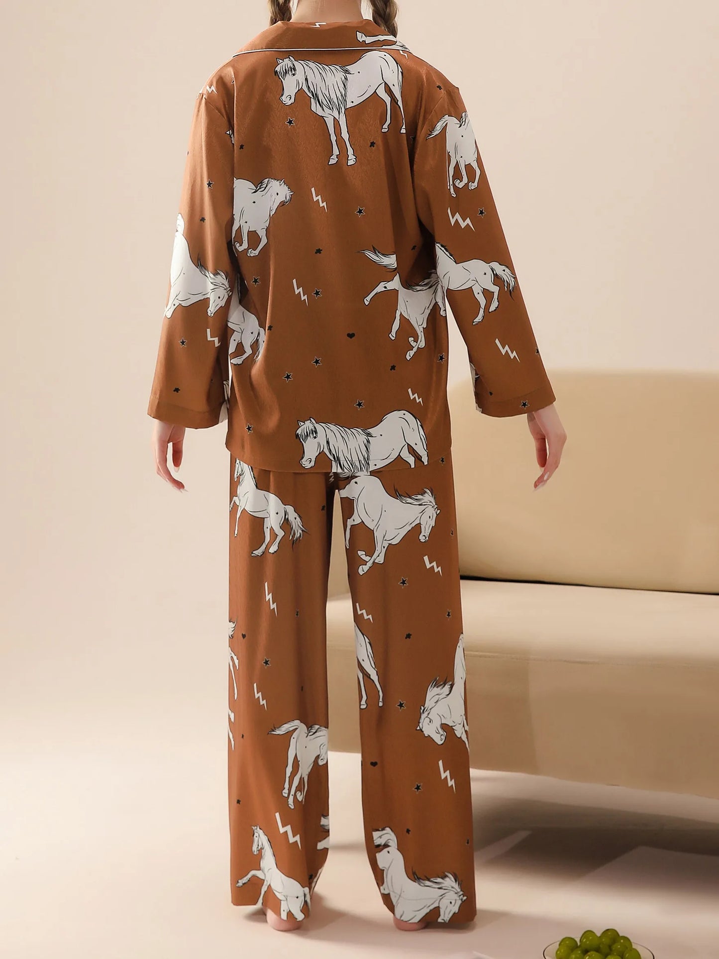 Majestic horse luxurious loungewear pyjamas two-piece set