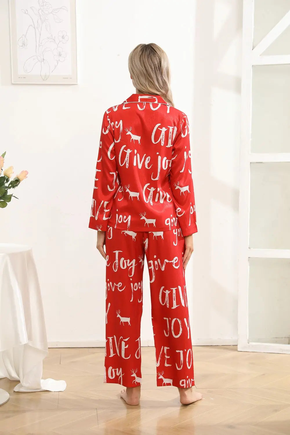 Conjunto de dos piezas de pijama loungewear lujoso y festivo rojo