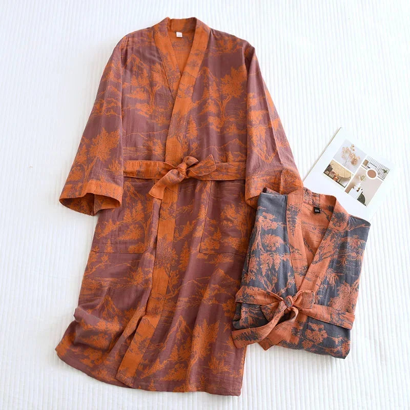 100% cotton woven casual-kimono bathrobe