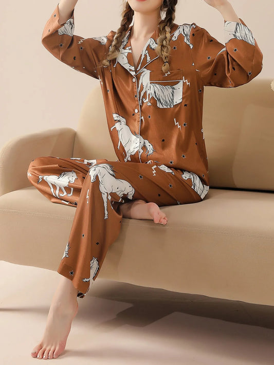 Majestic horse luxurious loungewear pyjamas two-piece set