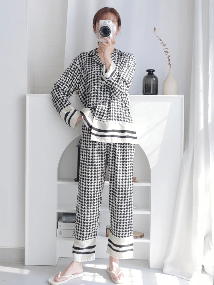 Houndstooth luxurious loungewear pyjamas two-piece set