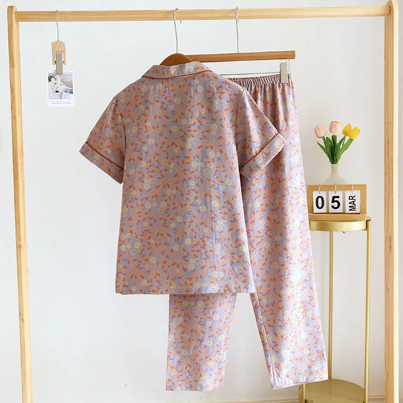 Ensemble pyjama fleurs tissées 100% coton