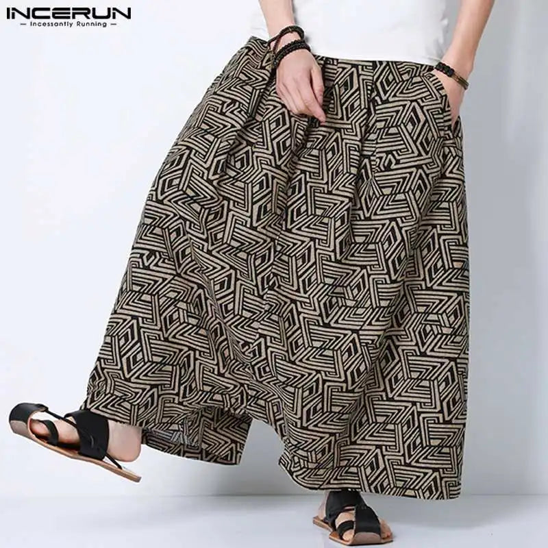 INCERUN 2023 Chinese Style Men's Pants Ethnic Printing Loose Fitting Trousers Casual Streetwear Male Hot Selling Pantalons S-5XL