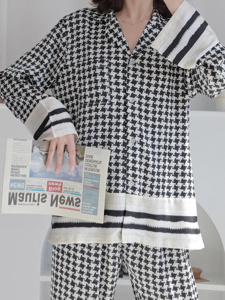 Houndstooth luxurious loungewear pyjamas two-piece set