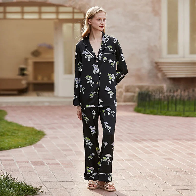 Fab fungi luxurious loungewear pyjamas two-piece set