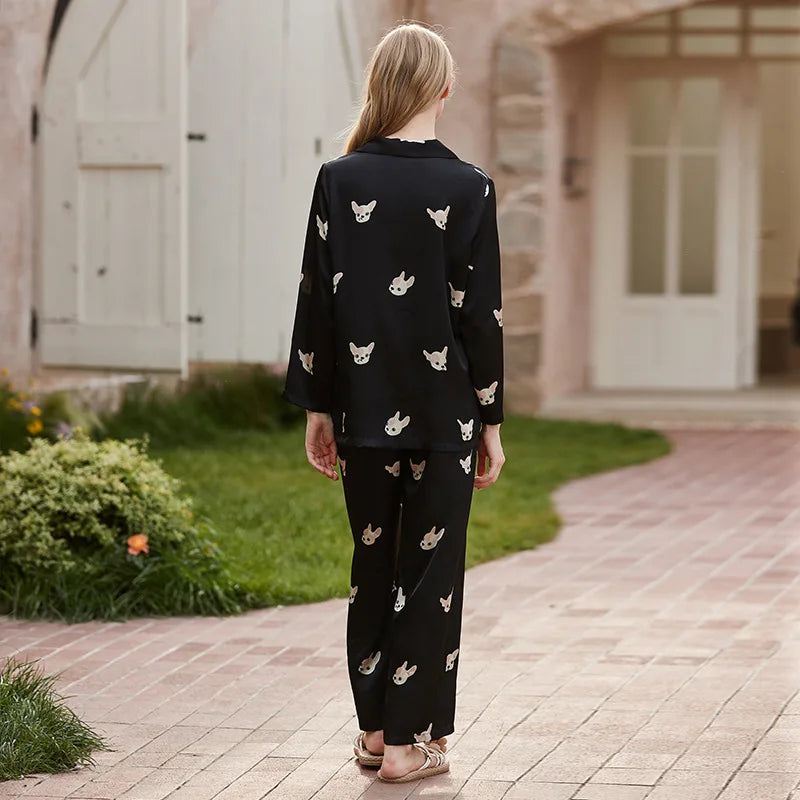 Pug black luxurious loungewear pyjamas two-piece set