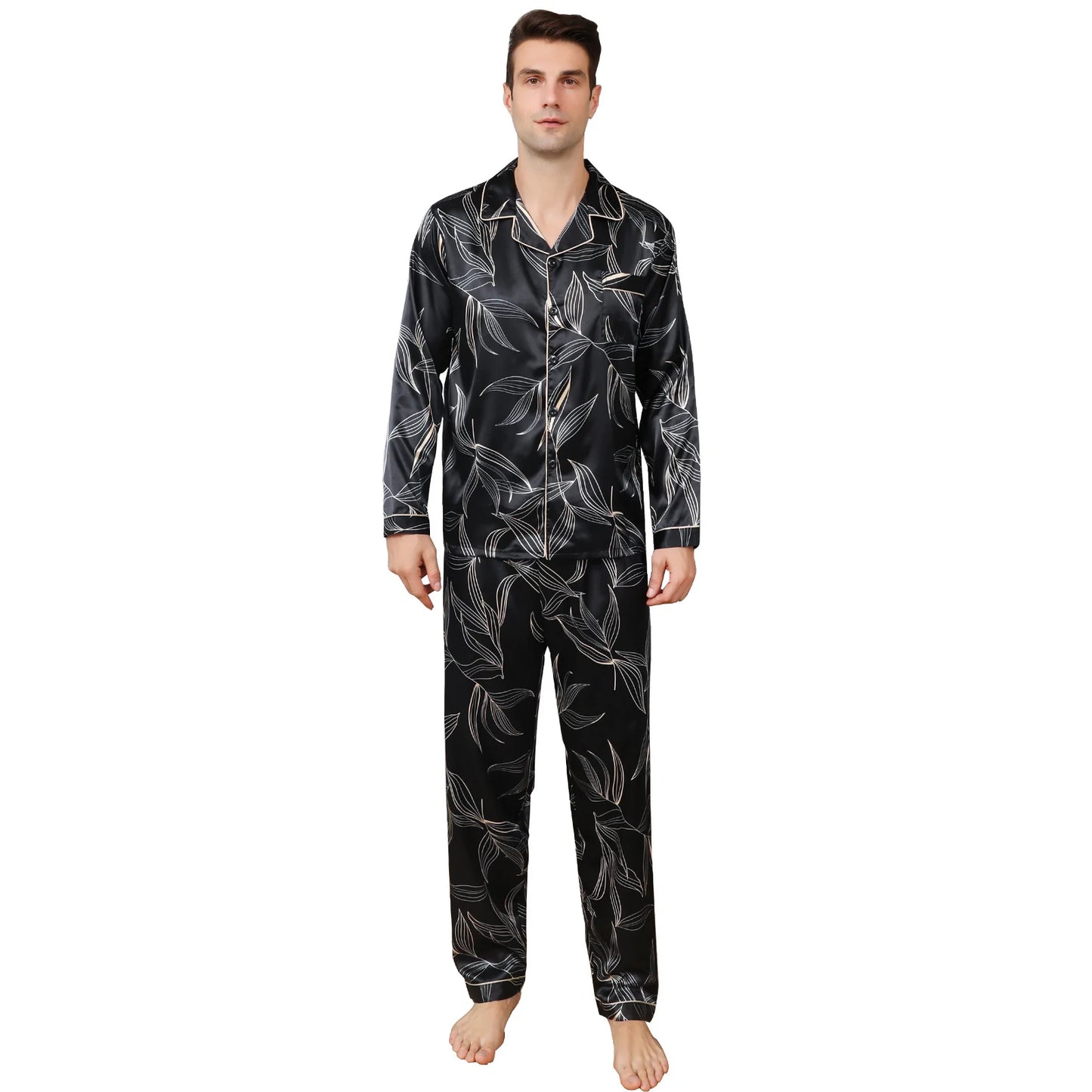 Conjunto de pijama para hombre con estampado gráfico en blanco y negro