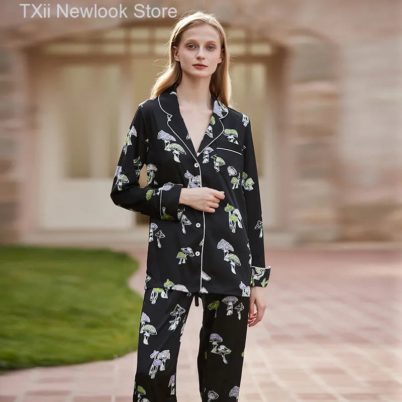 Fab fungi luxurious loungewear pyjamas two-piece set