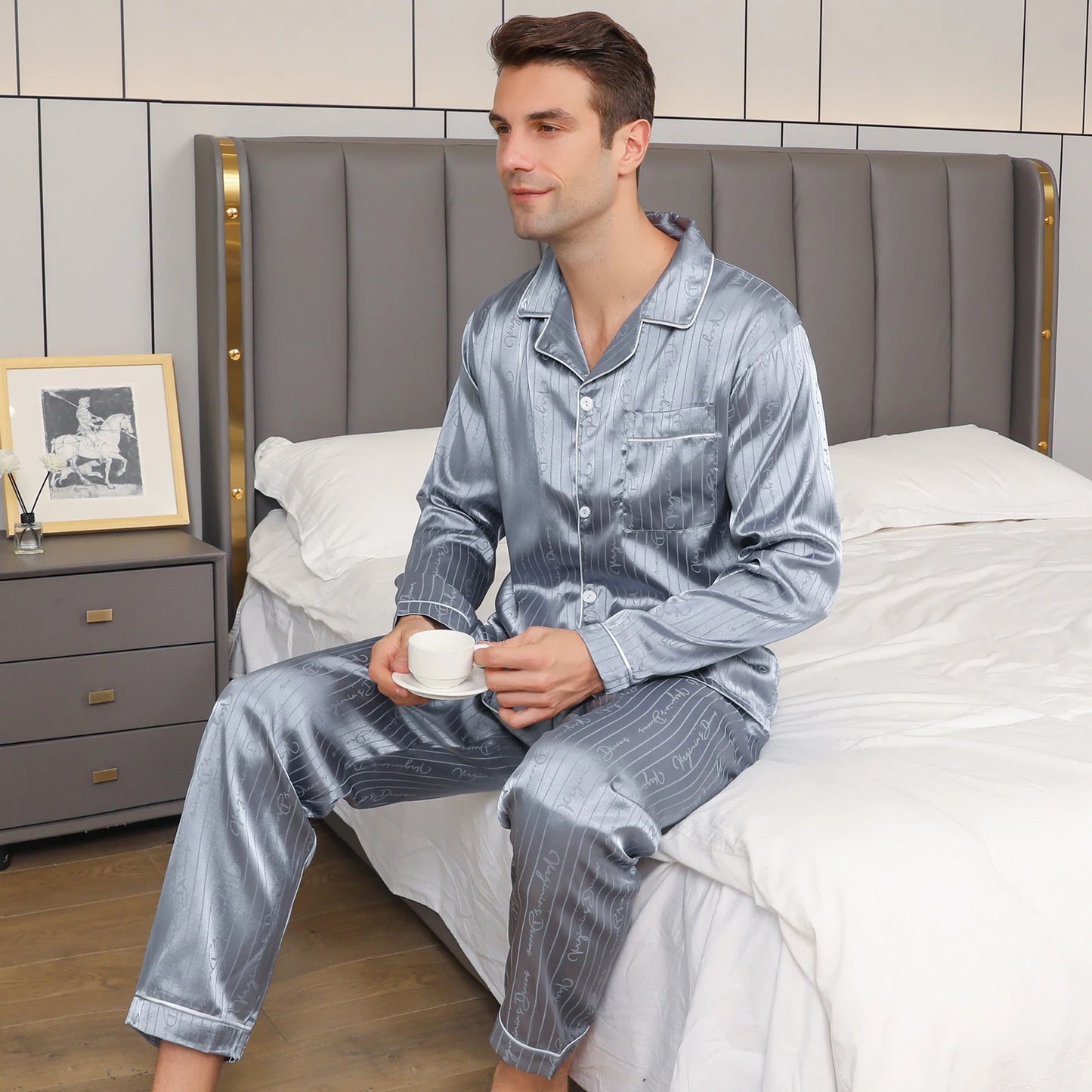 Conjunto de pijama para hombre loungewear en azul hielo