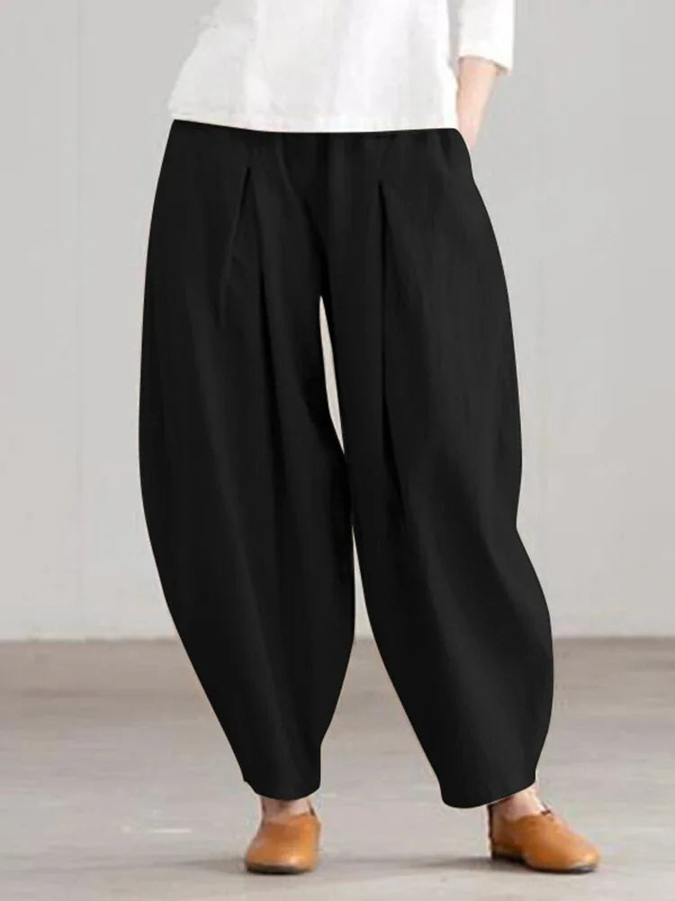 Pantalon Harlan à jambes larges pour femmes, Simple et décontracté, en coton et chanvre, taille élastique, grande taille, pantalon de sport, Cargo, été 2023