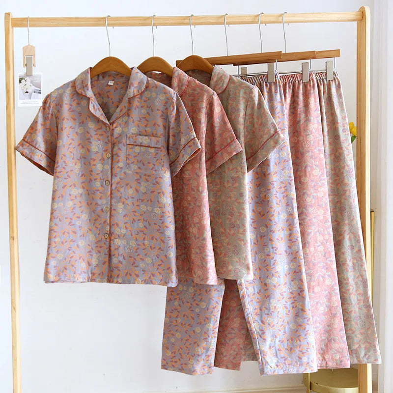 Ensemble pyjama fleurs tissées 100% coton