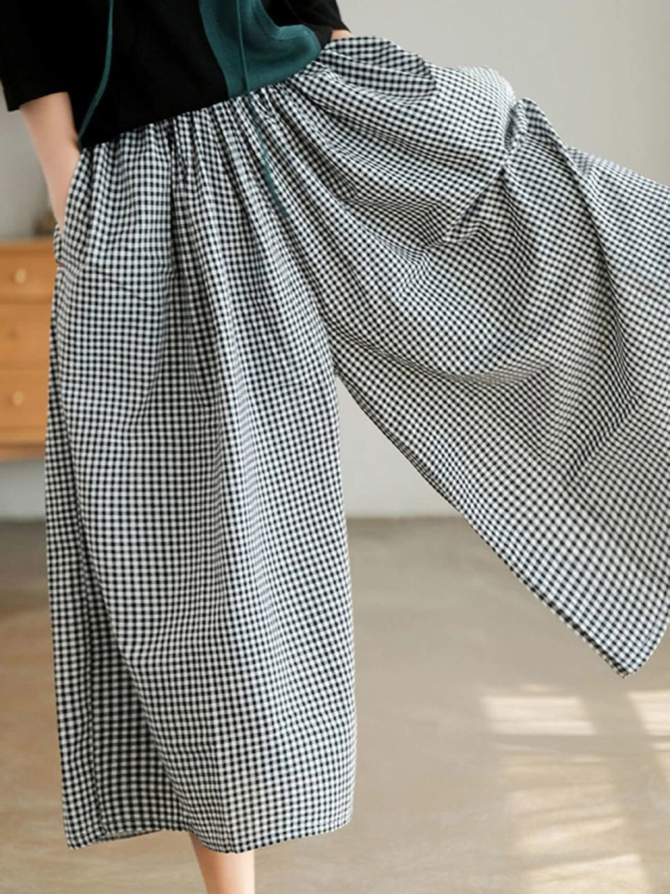 Elegant Woman Dress Plaid Pants Thin Cotton Linen Wide Leg Trousers Women 2023 Summer High Waist Baggy Jogger Pants Sweatpants