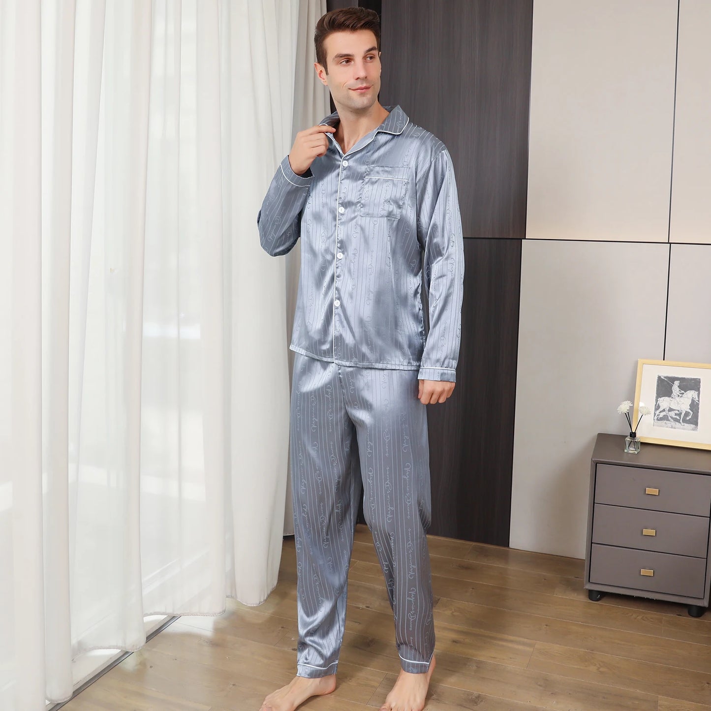 Conjunto de pijama para hombre loungewear en azul hielo