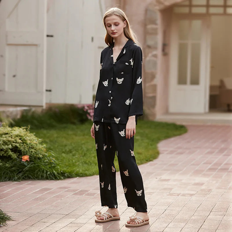 Pug black luxurious loungewear pyjamas two-piece set