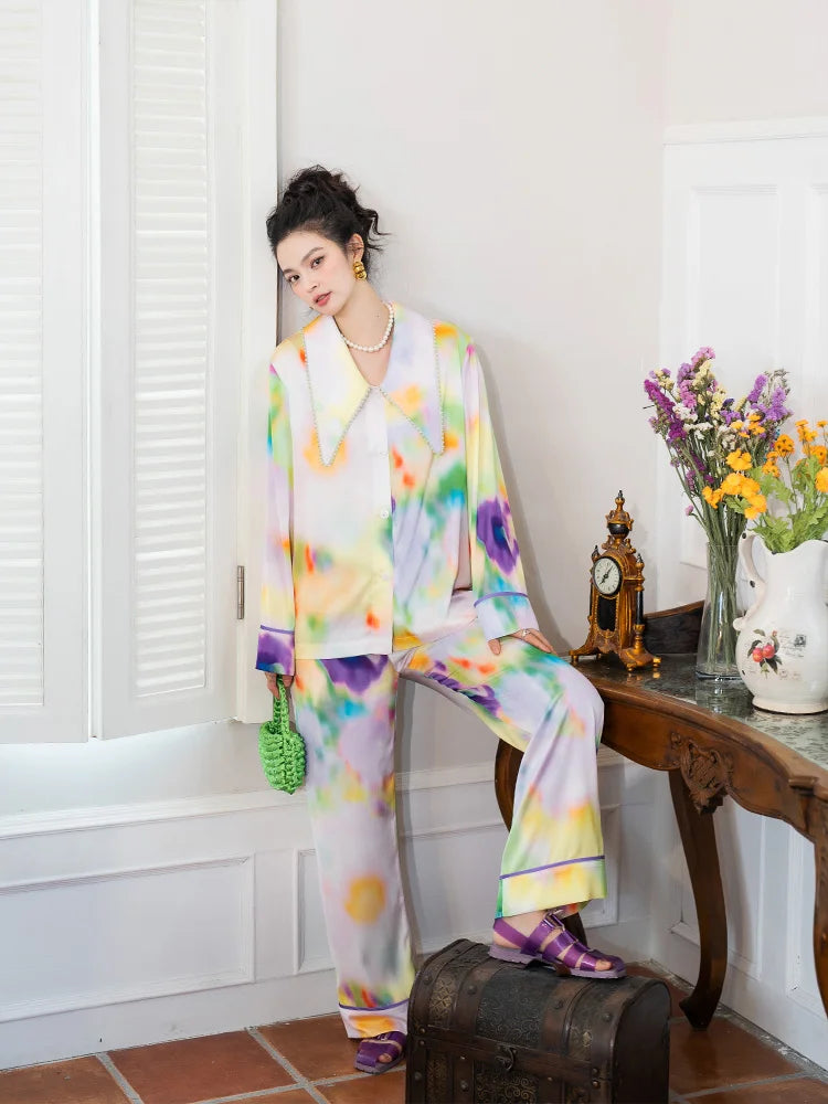 Watercolouir luxurious loungewear pyjamas two-piece set