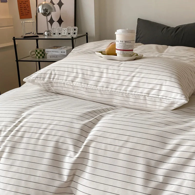 Ins – ensemble de housse de couette en coton rayé, quatre pièces, drap de lit 100% coton, léger, de luxe, pour chambre à coucher, maison, nouvelle collection