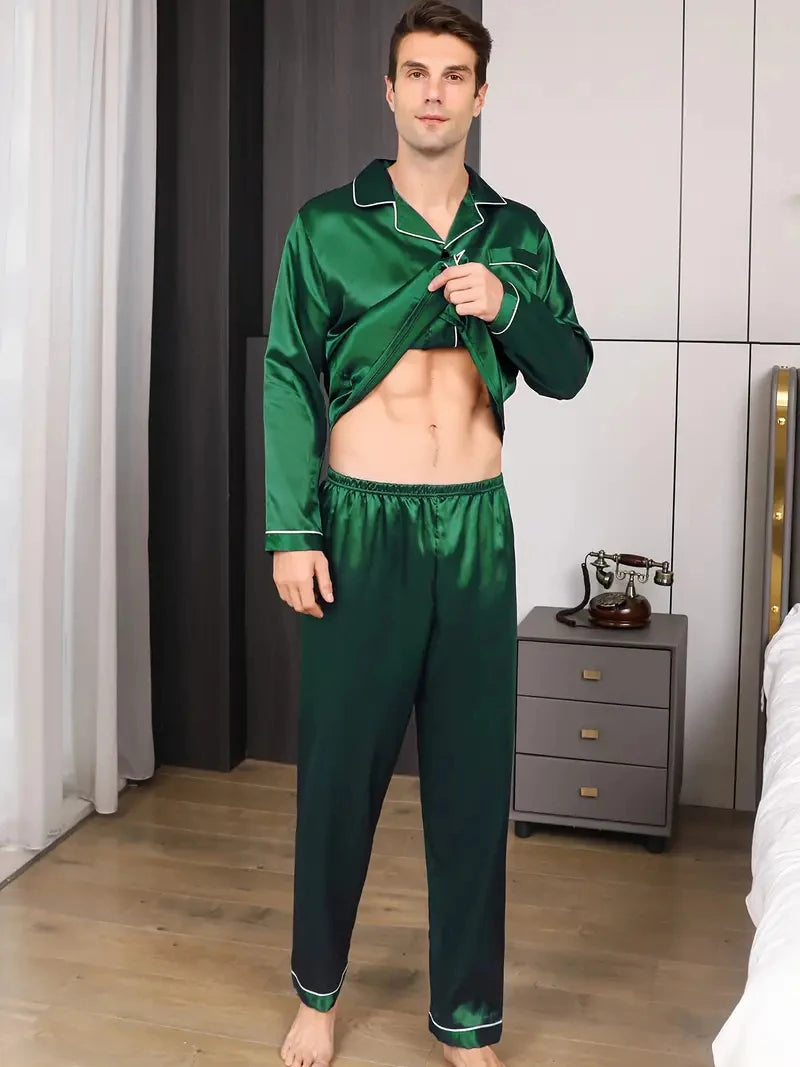 Conjunto de pijama para hombre loungewear en verde esmeralda