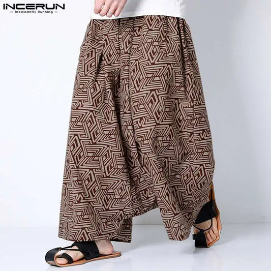 INCERUN 2023 Chinese Style Men's Pants Ethnic Printing Loose Fitting Trousers Casual Streetwear Male Hot Selling Pantalons S-5XL