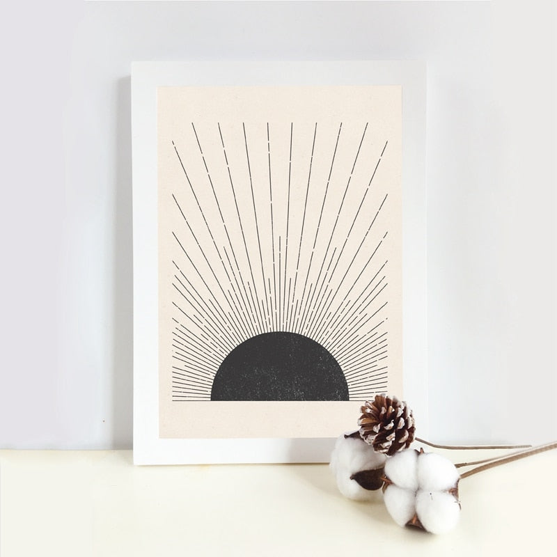 Sun Illustration Mid Century Modern Block Print