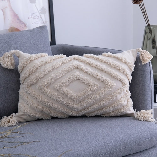 Tassels Cushion Cover 45x 45cm/30x50cm Beige Pillow Cover  Handmade