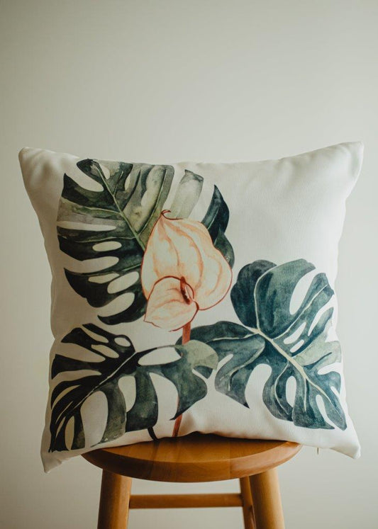 Greenery with Pink Floral |   Modern Home Decor | Mud-Cloth Pillow |