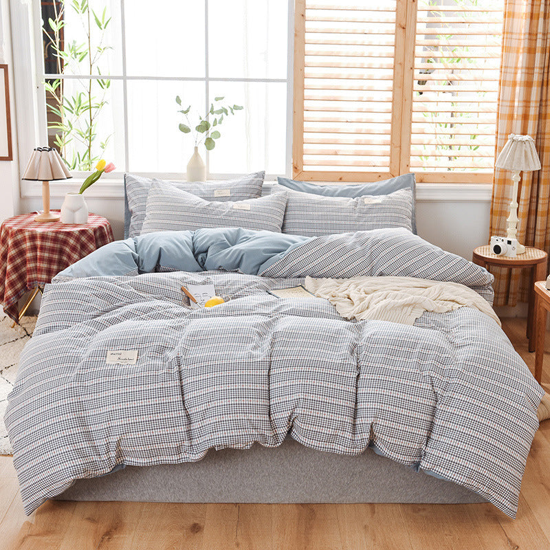 Skin-friendly Washable Cotton Four-piece Plaid Bedding