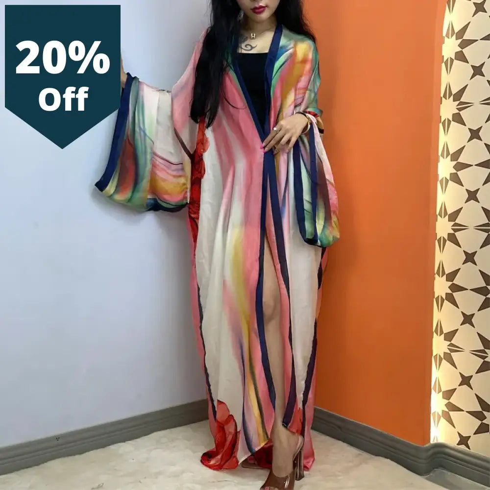 Africa Casual Sexy Perspective Long Sleeve Cardigan Beach Boho Cover-Up Summer Holiday Kimono Silk