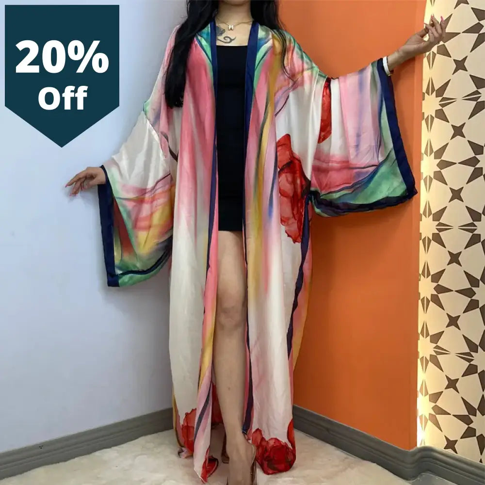 Africa Casual Sexy Perspective Long Sleeve Cardigan Beach Boho Cover-Up Summer Holiday Kimono Silk