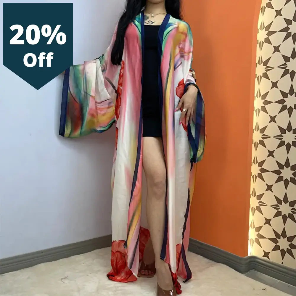 Africa Casual Sexy Perspective Long Sleeve Cardigan Beach Boho Cover-Up Summer Holiday Kimono Silk