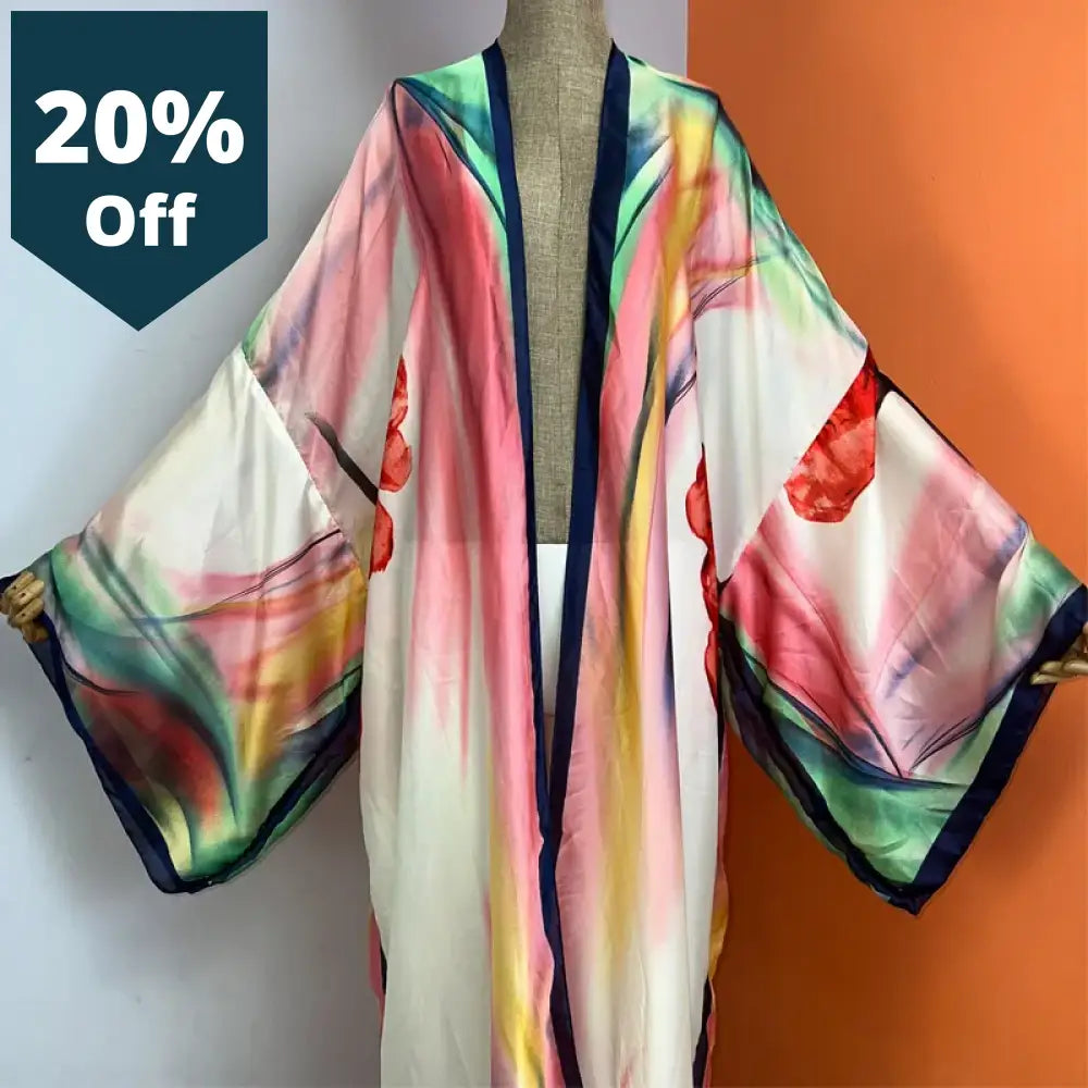 Africa Casual Sexy Perspective Long Sleeve Cardigan Beach Boho Cover-Up Summer Holiday Kimono Silk