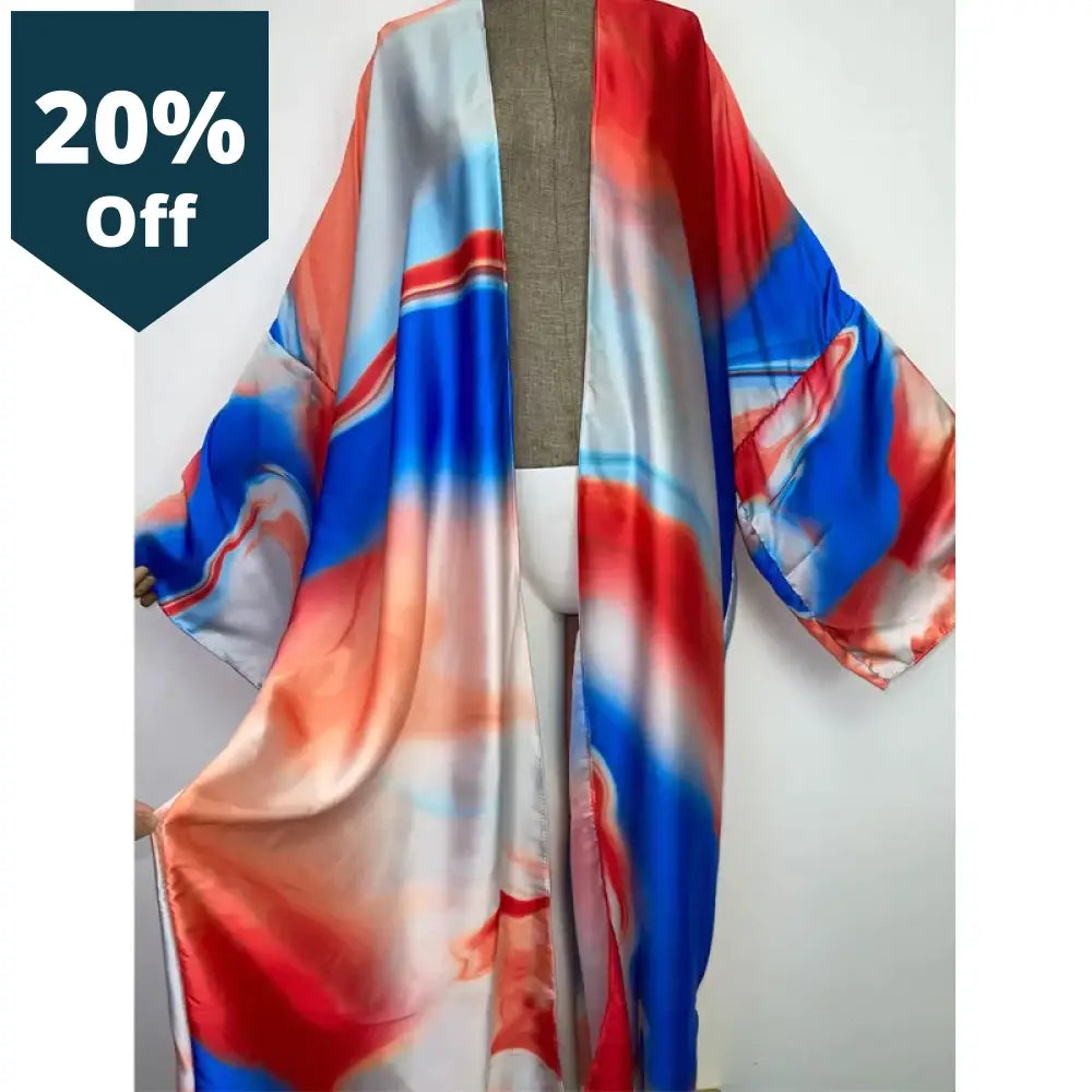 Autumn Colorful Printing Beach Wear Swim Suit Elegant Africa Women Boho Cardigan Sexy Holiday Long