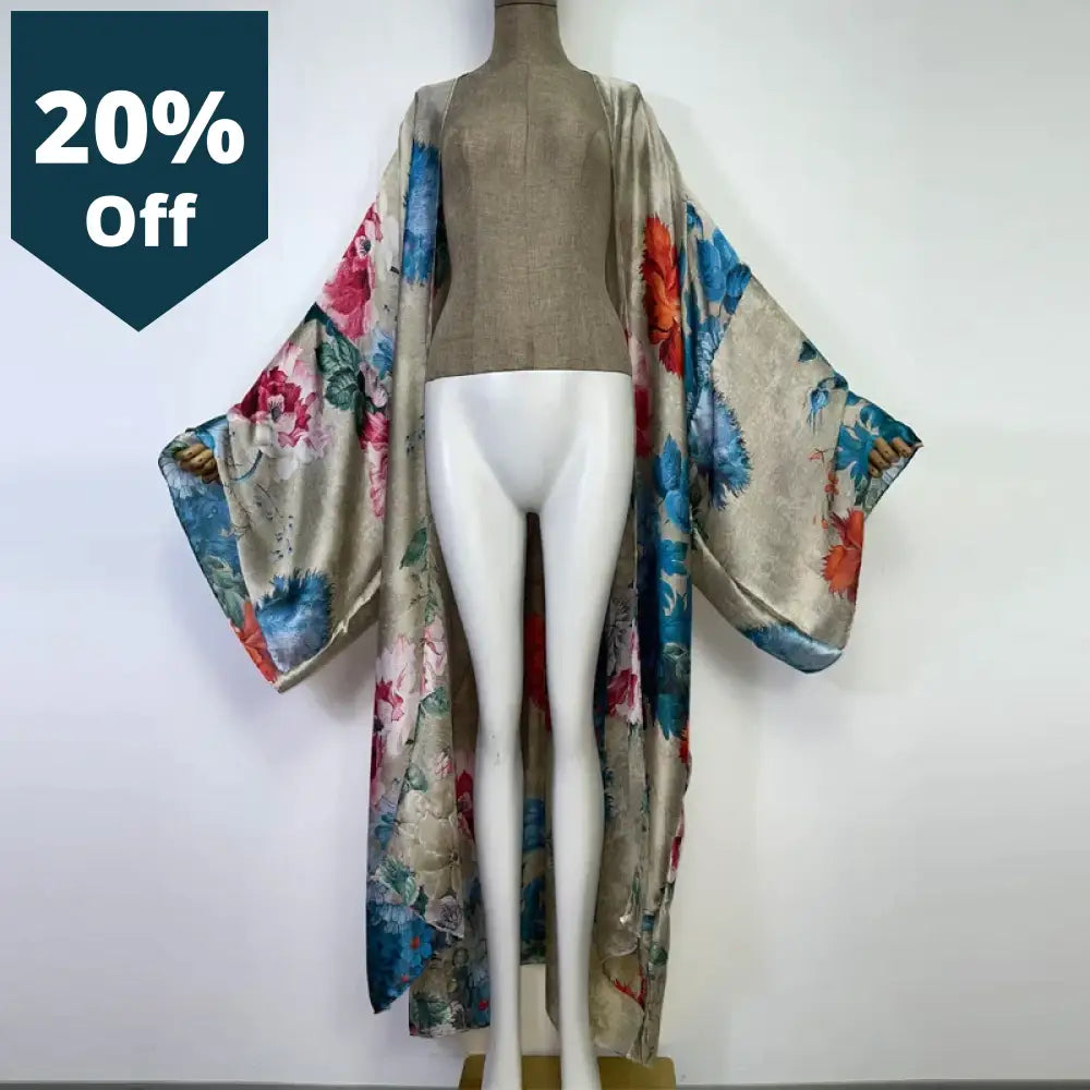 Autumn New Flower Print Beach Wear Swim Suit Elegant Africa Women Boho Cardigan Sexy Holiday Long