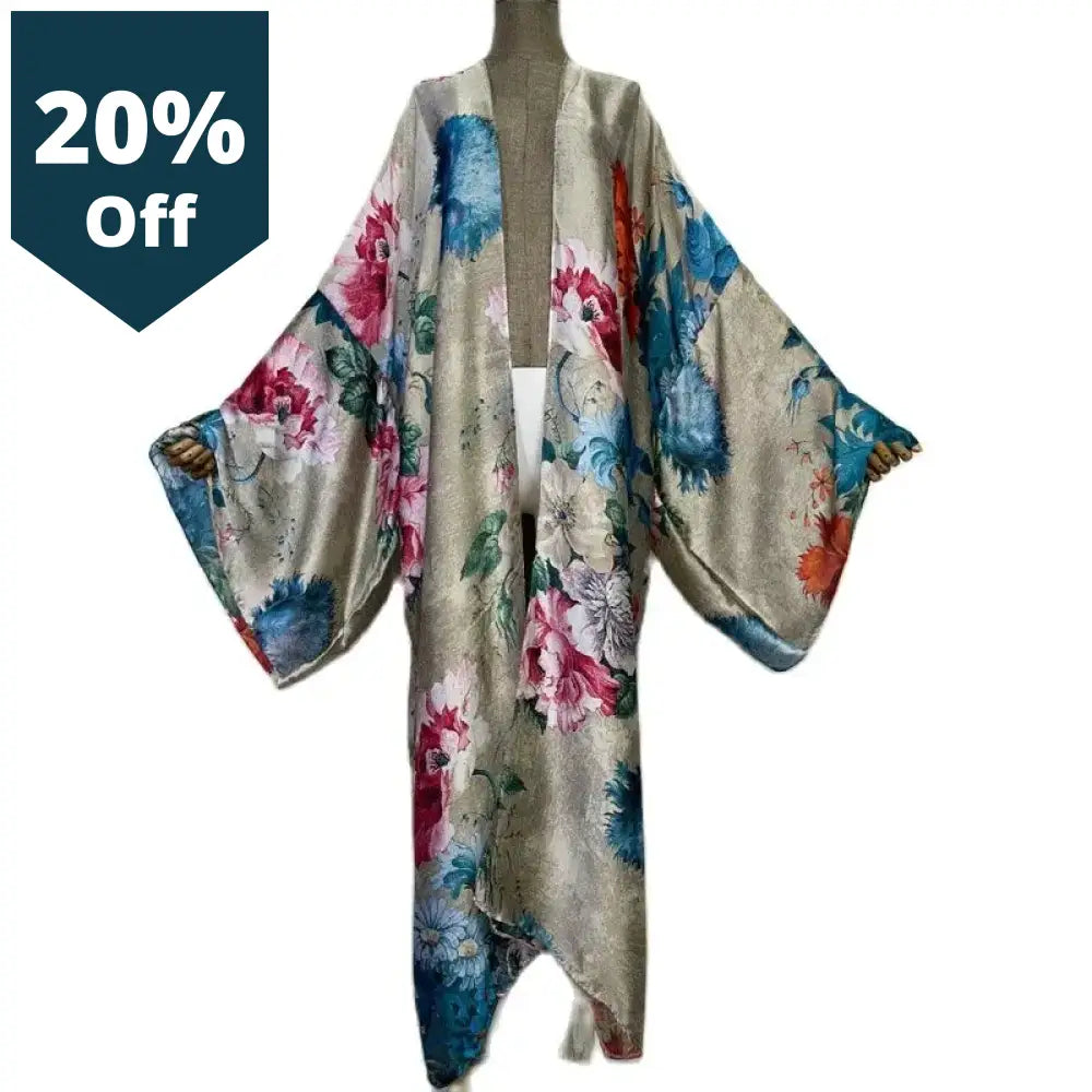 Autumn New Flower Print Beach Wear Swim Suit Elegant Africa Women Boho Cardigan Sexy Holiday Long