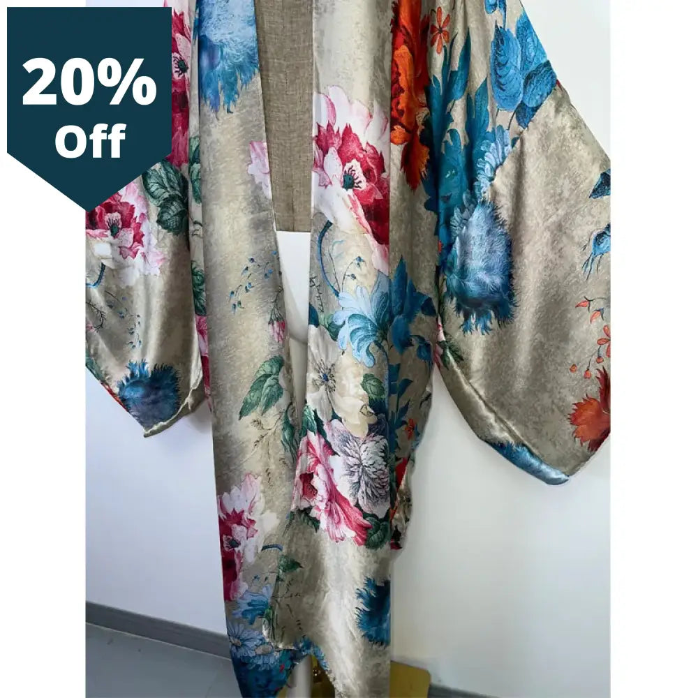 Autumn New Flower Print Beach Wear Swim Suit Elegant Africa Women Boho Cardigan Sexy Holiday Long