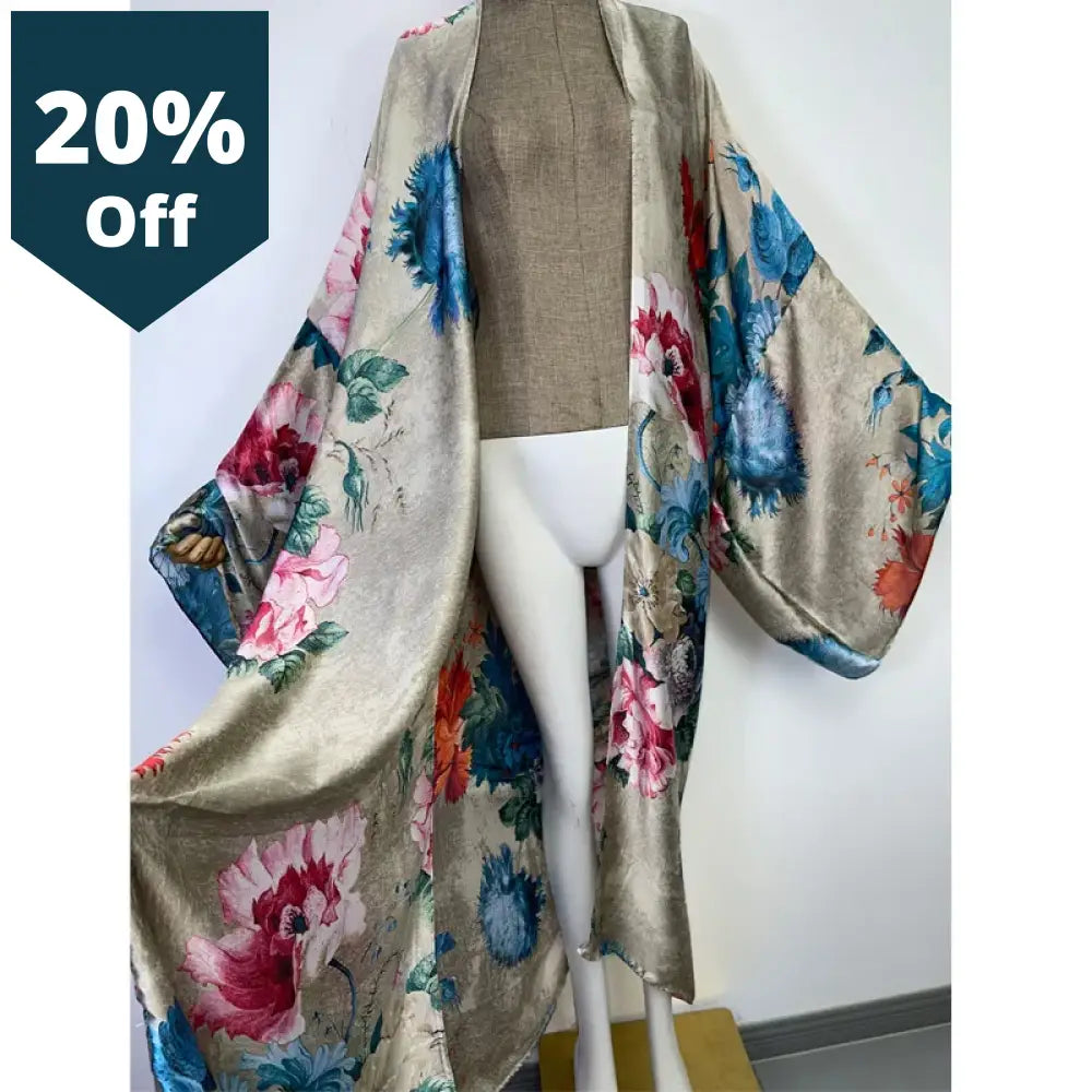 Autumn New Flower Print Beach Wear Swim Suit Elegant Africa Women Boho Cardigan Sexy Holiday Long