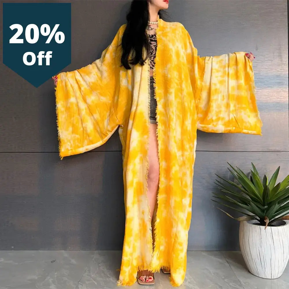 Beach Cover Ups For Swimwear Women Tie Dye Elegant Kimono Swimsuit Cape Summer Dress 2023 Beachwear