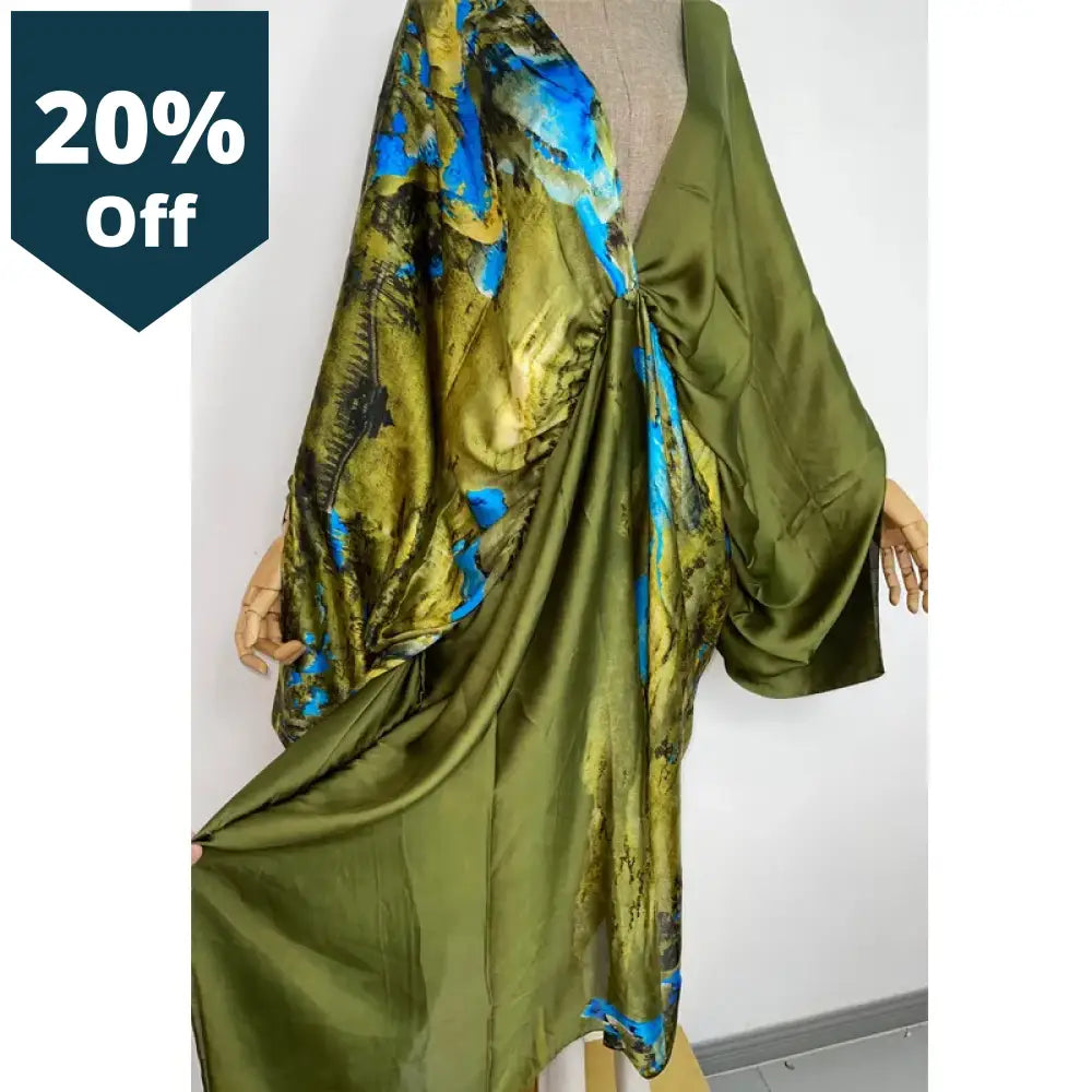 Bohemian Deep V-Neck Floral For Lady Free Size Loose Batwing Holiday Beach Cover Up Party Kaftan